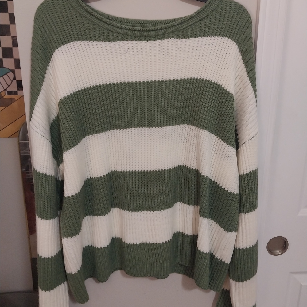 Simplee Apparel Green and White Striped Sweater
